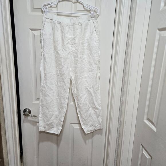 Quince White Linen Pants Size L Cropped Relaxed Summer Minimalist - Picture 1 of 7
